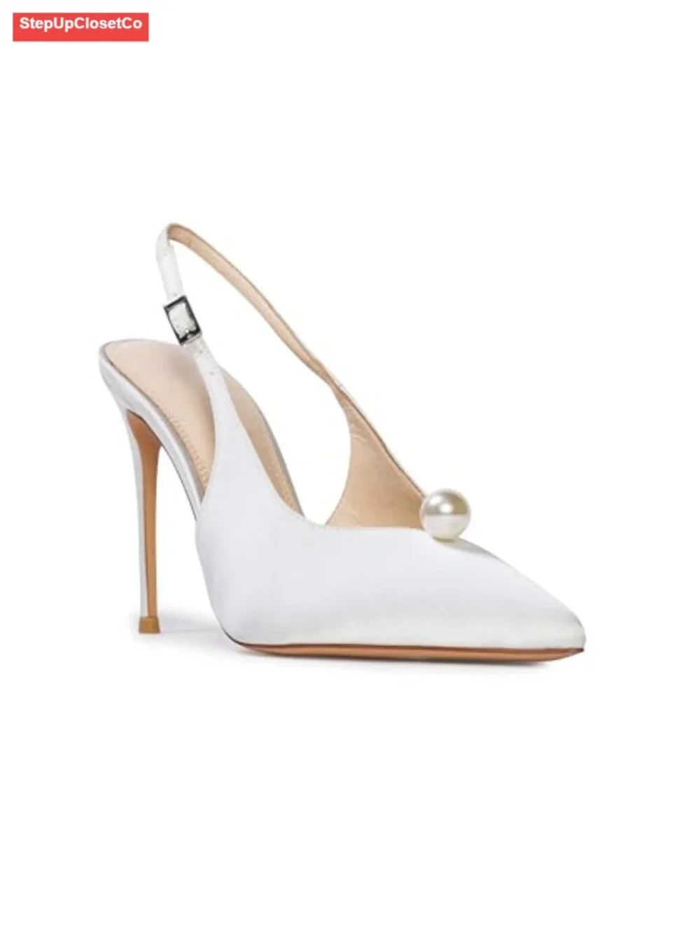 Satin Stiletto Heels Slingback 4 Inch Pointed Toe Pumps